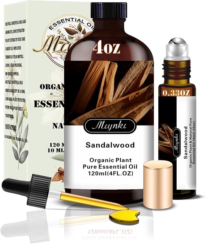 Sandalwood Essential Oil, Sandalwood Oil for Meditation, Yoga, Diffuser, Massage, Skin Care, DIY Soap, Candle, Gift Ready, Sandalwood Fragrance Oil - MLYNKL Essential Oils (4.33 fl oz / 130ml)