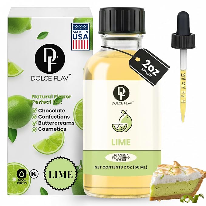 Dolce Flav Natural Lime Extract – 2 Ounce Oil-Soluble Kosher, Sugar-Free, Concentrated Citrus Lime Flavor for Candy, Chocolates & Desserts, Includes Measured Dropper
