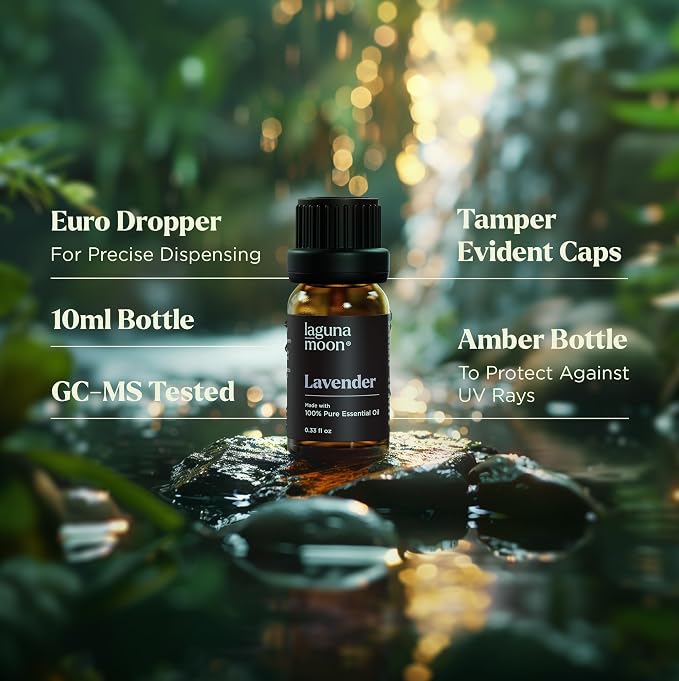 Lagunamoon Essential Oils Aromatherapy Set - 6 Oils for Diffusers, Home Care, Candle Making Scents, Fragrance, Humidifiers, Gifts - Peppermint, Tea Tree, Lavender, Eucalyptus, Orange (10mL)