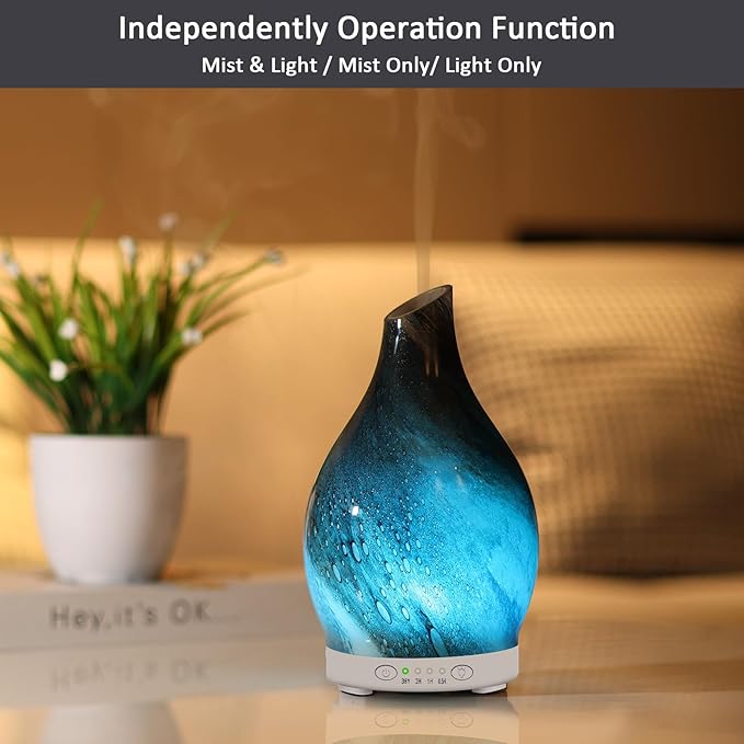 Essential Oil Diffuser 150ML Glass Aromatherapy Diffuser with 4 Timer Settings & 7 Color Changing Lights, Auto Shut-Off, Ultra Quiet Oil Diffuser for Home, Office, Yoga, Spa