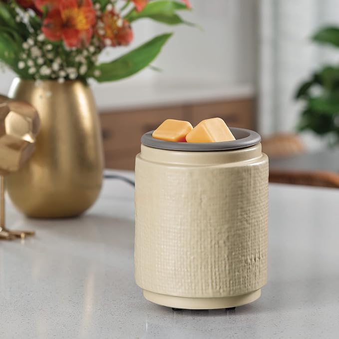 Candle Warmers ETC. Wax Melt Fragrance Warmer for Scented Wax Melts, Cubes, Tarts with Silicone Dish Top|Natural Linen Cream Ceramic