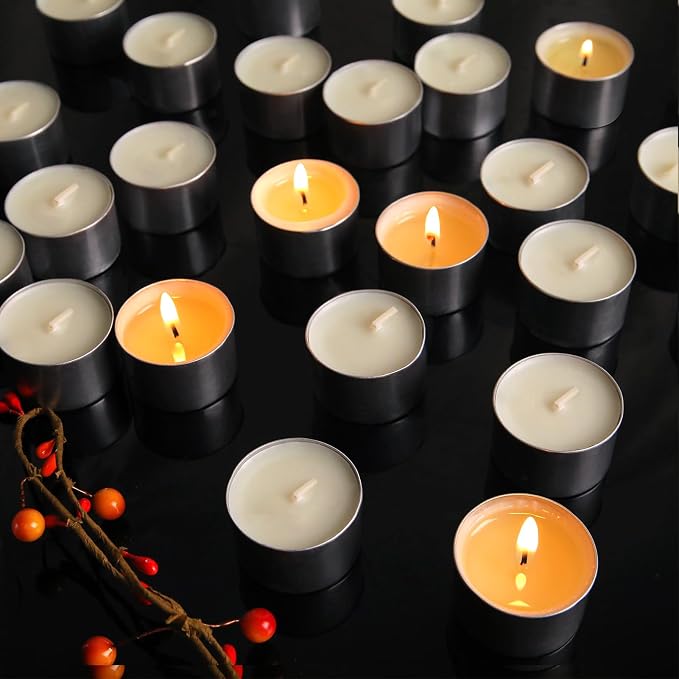 Soy Tealight Candles 50 Pack,8 Hours Long Burning Tealights Candles Bulk,Natural Soy Wax Tea Light Candle Paraffin-Free,Unscented Small Tea Candle for Emergency,Dinner