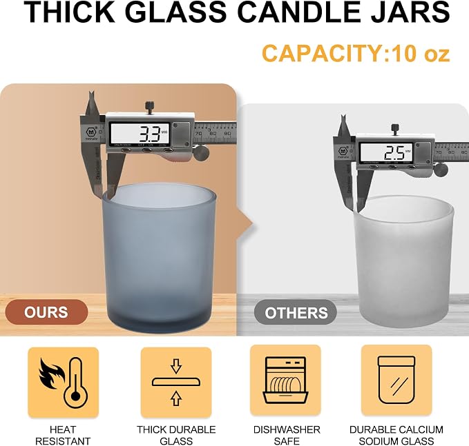 SHOWIN 10 OZ Thick Candle Jars for Making Candles 15 Pcs, Empty Jars with Wood Lids for Candle Making, Sample Container, Frosted Grey