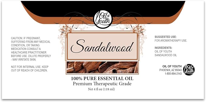 Oil of Youth Sandalwood Essential Oil - Therapeutic Grade for Aromatherapy, Diffuser, Meditation, Candle Soap Making - Dropper - 4 fl oz - Aromatherapy Diffuser Oil