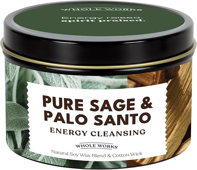 Premium Candle for Energy Cleansing – Natural Soy Wax Blend, Cotton Wick, Phthalate Free Scent, Scented Candles for Home Smudging, House Spiritual Protection, 6oz (Pure Sage & Palo Santo)