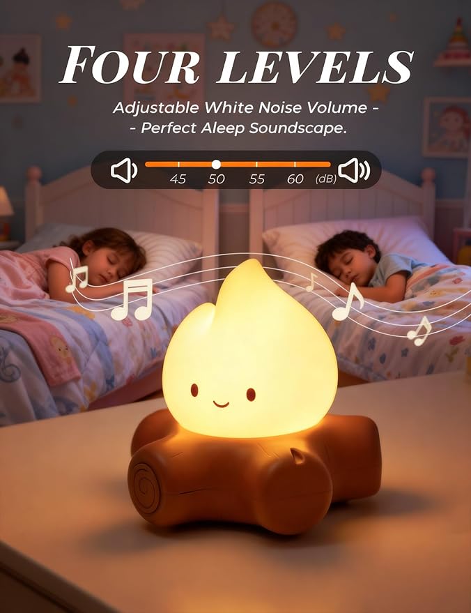 Chibi Campfire Light with Soothing Sounds, Sleep Aid Night Light for Kids, Portable Rechargeable White Noise Cozy Campfire Night Light for Room Decor Camping Trips, Cute Gifts