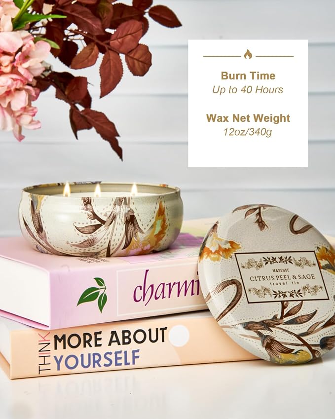 M&SENSE 3 Wick Soy Candles for Home Scented, 12oz Citrus & Sage Scented Aromatherapy Candle for Stress Relief, 40 Hour Burn Time, Highly Scented Candle Gift