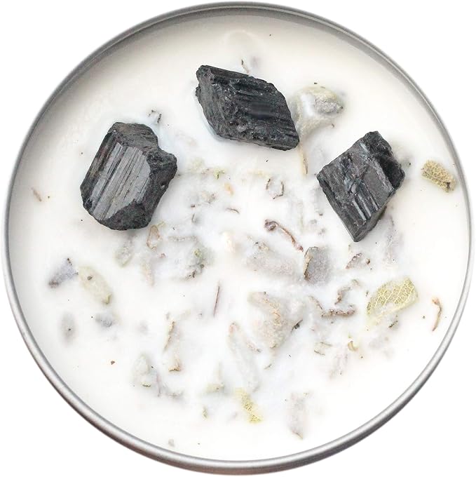 Empath Energy Clearing 8 Oz. Candle, Smudging, Clear Negative Energy, Sage with Black Tourmaline Crystals