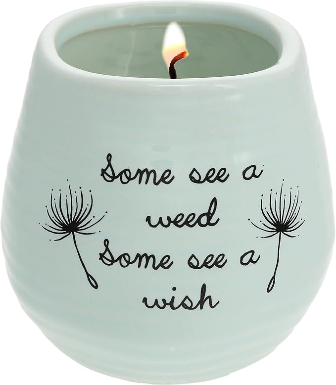 Pavilion Gift Company 77111 Plain Dandelion Wishes - Some See a Weed Some See a Wish Green Ceramic Soy Serenity Scented Candle, 8 oz
