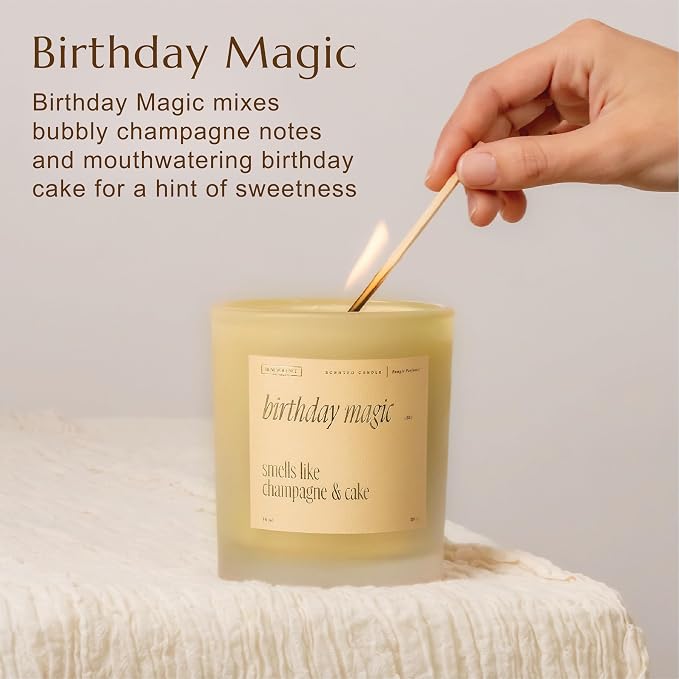 Benevolence LA Birthday Magic Scented Candles | 10 oz, 40-50 Hour Burn | Gifts for Women | Celebration Candle for Best Friend, Mom | Unique Womens Birthday Gift - Smells Like Champagne & Cake