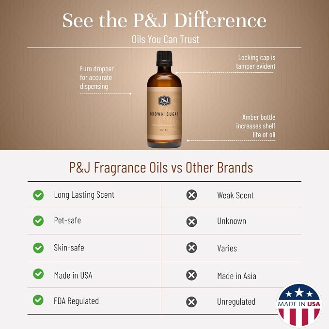 P&J Trading - Brown Sugar Scented Oil 100ml - Fragrance Oil for Candle Making, Soap Making, Diffuser Oil