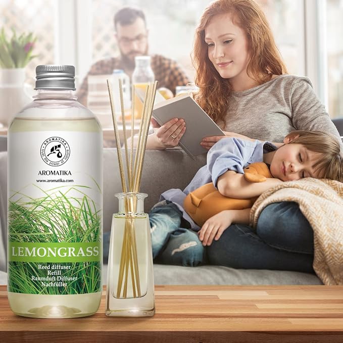 Lemongrass Reed Diffuser Refill, Natural Essential Lemongrass Oil 17 Fl Oz - Fresh & Long Lasting Fragrance - Reed Diffuser Oil Refill for Aromatherapy - Home - Office - Restaurant