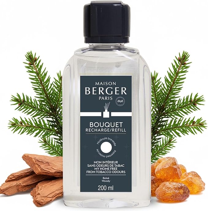 MAISON BERGER Anti Tobacco Odor - Fragrance Refill for Reed Sticks and Ceramic Diffuser - 6.76 Fluid Ounces - 200 Milliliters | Fragrance Refill for Reed and Ceramic Diffusers, Passive Diffusion, ~6 Weeks, No Flame or Electricity, Made in France