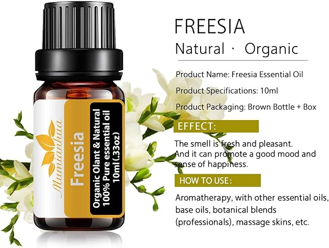 Freesia Essential Oil Mumianhua Pure Freesia Oil 10ml Floral Fragrance Oil for Diffuser Skin, Perfume, Humidifier, Soap Making, Candle Making
