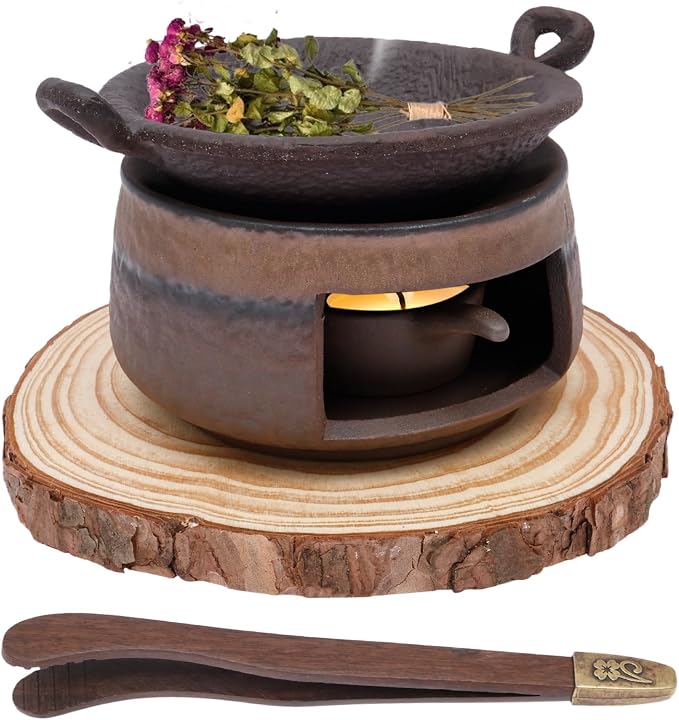 Ceramic Aromatherapy Stove Essential Oil Burner, Aromatherapy Burner Diffuser for Herbs, Tea Light Candle Holders Teapot Warmer, Zen Incense Kit for Home Office