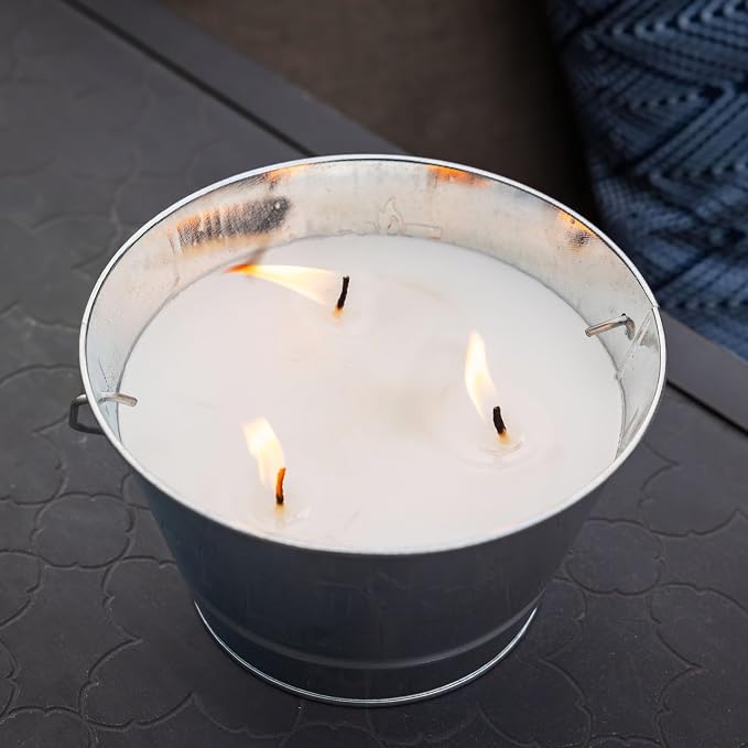TIKI Citronella Candle 28-Ounce – Triple Wick Metal Bucket with Lid (Silver) – Long-Lasting Outdoor Candle for Patio, Deck, Garden, Backyard & Camping (Pack of 3)
