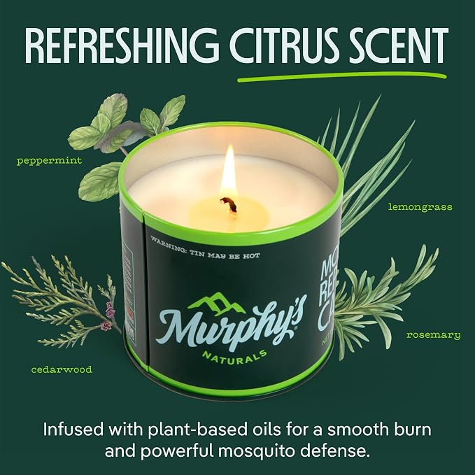Murphy's Naturals Mini Mosquito Bug Repellent Candles for Outdoor Patio, Citronella & Essential Oils, 14-Hour Burn Time Each, 3.5 oz, 3-Pack