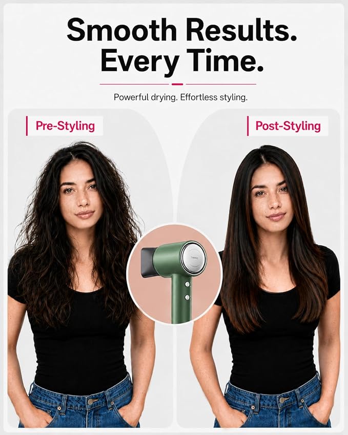 Tideway Hair Dryer Professional High-Speed Ionic Blow Dryer 110,000 RPM, Compact Hair Dryer with Magnetic Diffuser, Fast Drying with Brushless Motor Low Noise Smart Temperature Control-H11