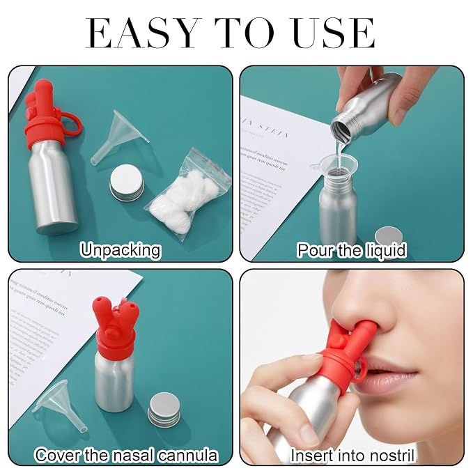 Chunful 2 Pcs Essential Oil Inhalers Leakproof Double Hole Aluminum Aroma Nasal Inhaler Cap Mini Perfume Dispenser Bottle for Enhances Aromatherapy (Red)