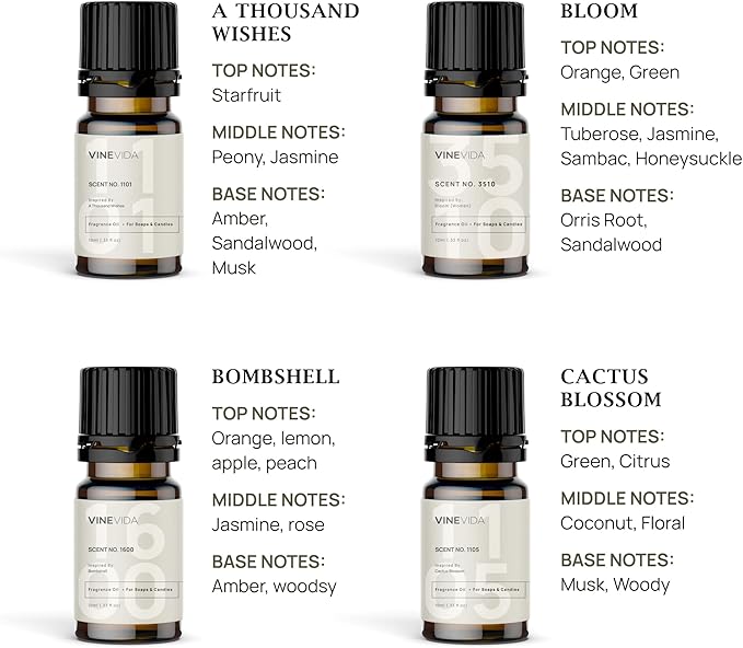 VINEVIDA [Set of 8] Feminine Scents for Candle Making, Made in USA Candle Fragrance Oil, Soap Making Essential Oils, Diffuser Oil Scents