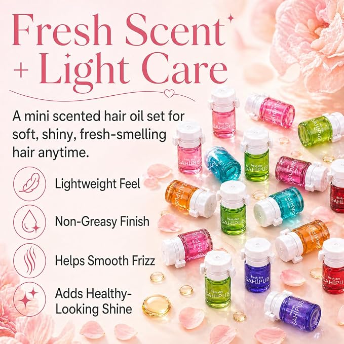 Hair Perfume Oil for Women, 40 Portable Bottles Hair Oil with 10 Scents, Hair Fragrance Gift Set, 2-in-1 Leave-In Hair Serum for Frizzy Dry Hair, Lightweight Non-Greasy, Long-Lasting Scent