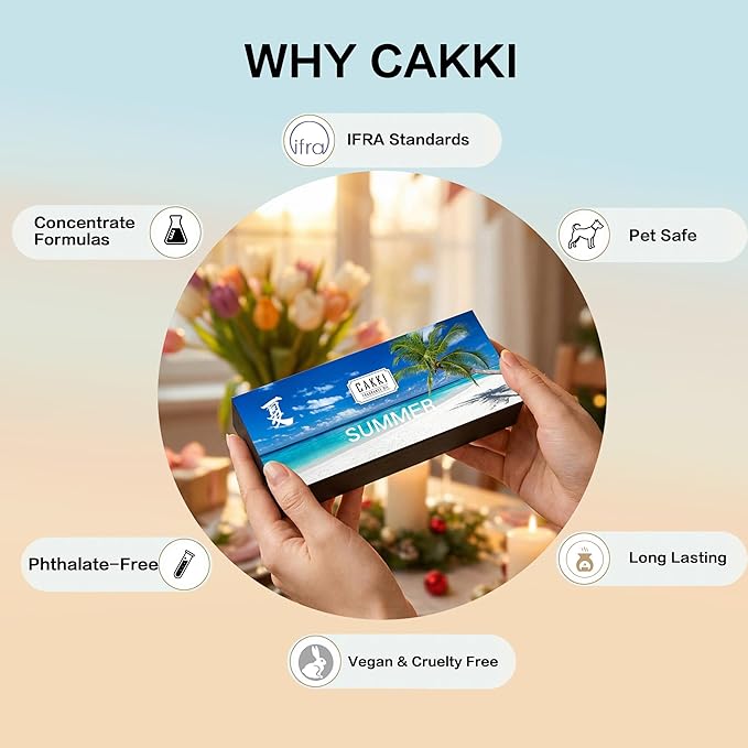Summer Essential Oils for Diffusers for Home, CAKKI Fragrance Oils Set, Long Lasting, 6X10ml with Coconut, Pina Colada, Aqua Kiss, Bali Island, Strawberry, Aromatherapy Oils, for Candles Making, Gifts
