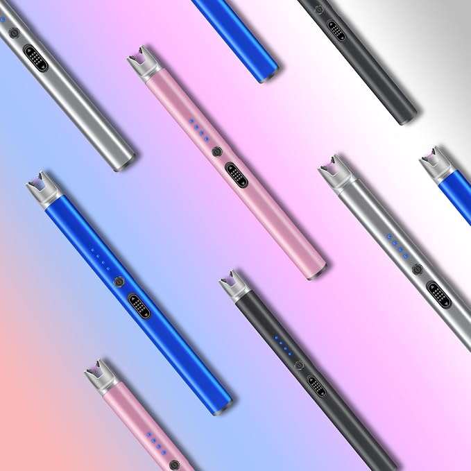 Luxgaze 4 Pack Electric Candle Lighter Rechargeable USB Lighters Flameless Windproof Plasma Arc Lighters with Safety Lock Long Lighter for Candle BBQ Camping Birthday Party
