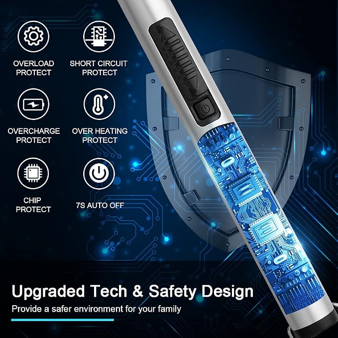 SUPRUS Electric Candle Lighter USB Type C Rechargeable Lighter Steel Shell & Hanging Hook with 360° Flexible Neck(Silver)