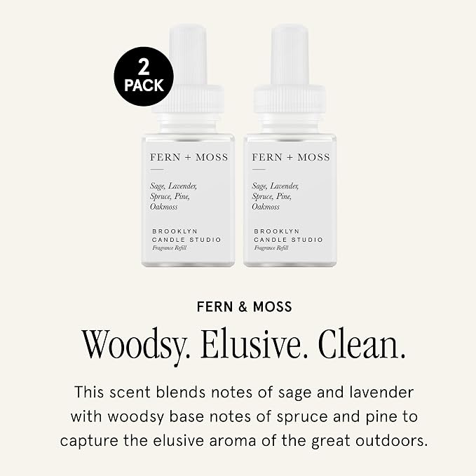 Pura & Brooklyn Candle Studio Home Scent Refill - Smart Air Diffuser - Up to 120-Hours of Luxury Fragrance per Refill - Home Essential - Clean & Safe Diffuser Fragrance - 2 Pack, Fern & Moss