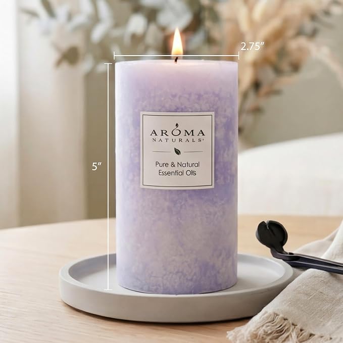 Aroma Naturals Essential Oil Scented Pillar Candle, Tranquility, 2.75 Inch X 5 Inch, Lavender, 1 Pound