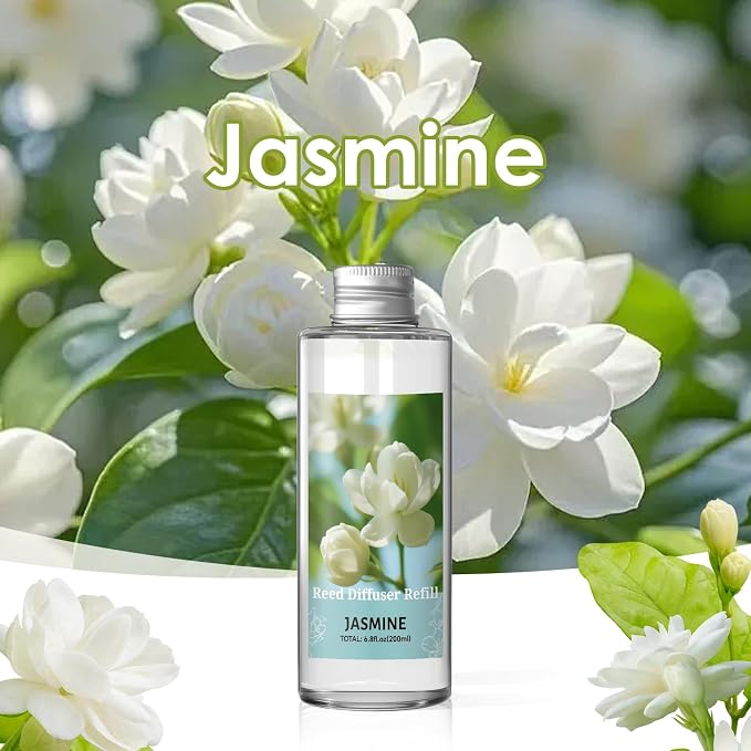 SCENTORINI Reed Diffuser Oil Refill, Jasmine Diffuser Oil 6.76 Fl Oz, Natural Scented Essential Oil Refill Long Lasting Summer Home Fragrance for Room Spa Aromatherapy Bathroom Home Decor