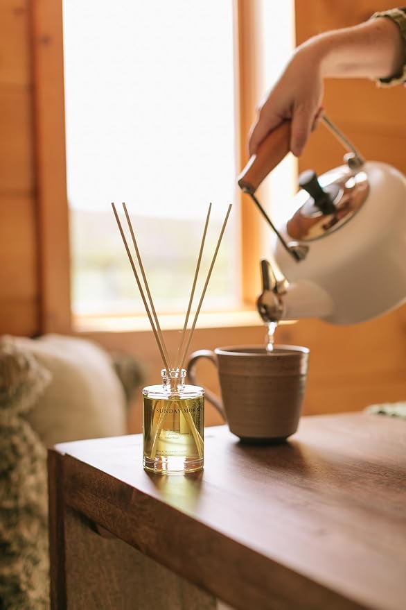 Brooklyn Candle Studio Reed Scent Diffuser - Sunday Morning - Relaxing Oil Diffuser, Pear, Jasmine & Amber Fragrance, 8 Rattan Diffuser Reeds, Clean Ingredients - 3.7oz