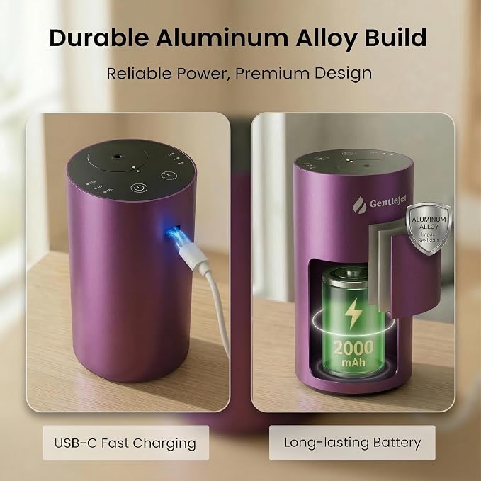 GentleJet LiteMist Waterless Rechargeable Aroma Diffuser for Bedroom, Office & Car, Cold-Air Essential Oil Mist, Aluminum Body, 20ml