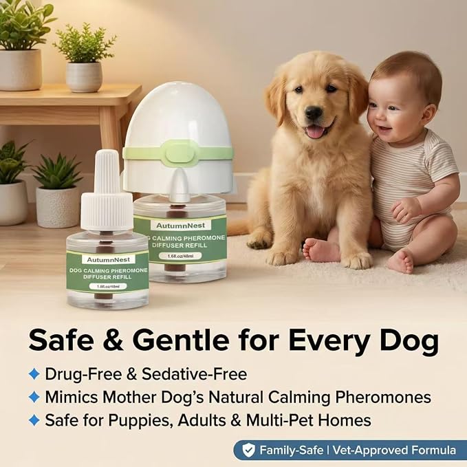 8-in-1 Dog Calming Pheromone Diffuser Kit – Pet Stress Support (2 Plug-Ins & 6x48ml Refills), Calming Diffuser for Dog During Thunderstorms, Travel, Separation, Fireworks & Vet Visits, 180-Day Supply