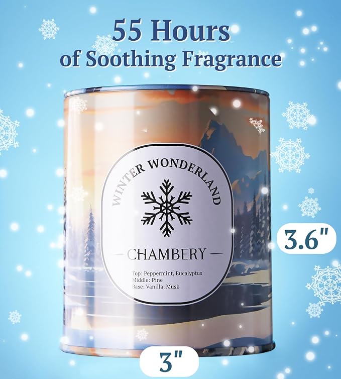 Winter Wonderland Candle | Inspired by The Rocky Mountains in Premium Tin | Soy Wax with Lead-Free Cotton Wick | 55-Hour Burn | Festive Fragrance for The Season