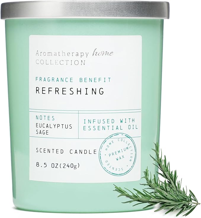 Eucalyptus & Sage Scented Candles - Summer Scented Candles, 8.5oz | For Stress Relief, Meditation, Yoga, Relaxing SPA, Natural Soy Wax