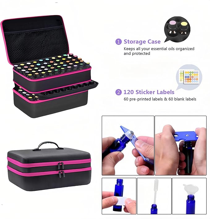 127 Slots Essential Oil Case Organizer, Fits 1ml-15ml Vials, Shockproof EVA Hard Shell Essential Oil Storage Carrying Bag for Travel and Home, Black & Purple
