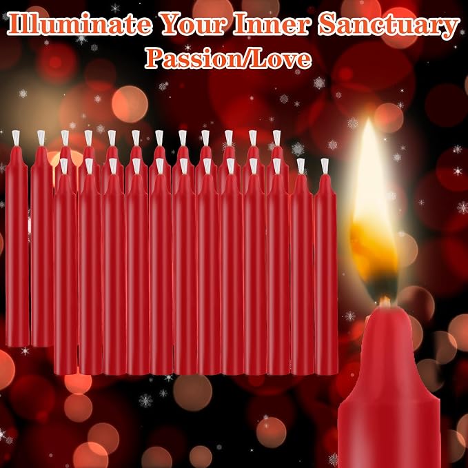 Kunrsug 24 Pack Red Spell Chime Candles – Premium Mini Unscented Taper Candles for Rituals, Prayer, Birthdays, Meditation, Altar, Spells, Chime Candles - 4 Inch Tall - Ideal for Witches
