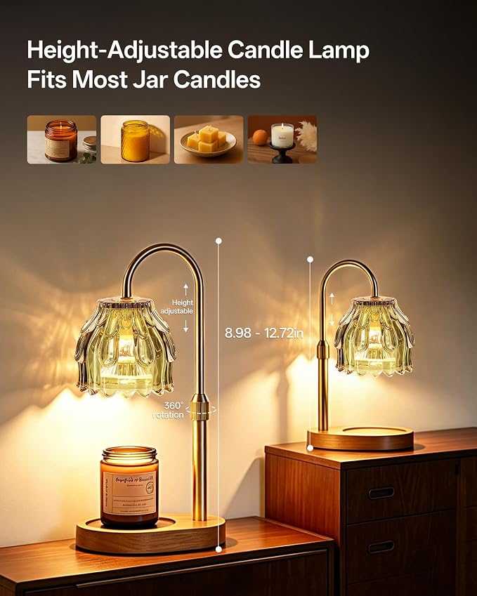 Homelist Candle Warmer, Adjustable Height Green Candle Warmer Lamp with Timer, Mother Days Gifts, Birthday Gift for Sister/Mom/Women, Wax Jar Lamp for New House Warming with 2 Gu10 Bulbs