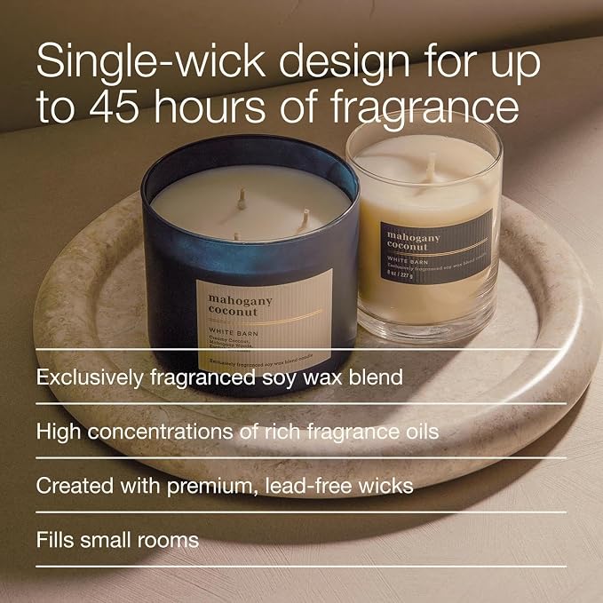 Bath & Body Works Single Wick Candle, Mahogany Coconut Candle, Long-Lasting Burn Up to 45 Hours, Exclusively Fragranced Soy Wax Blend, 8 oz - 2 Pack