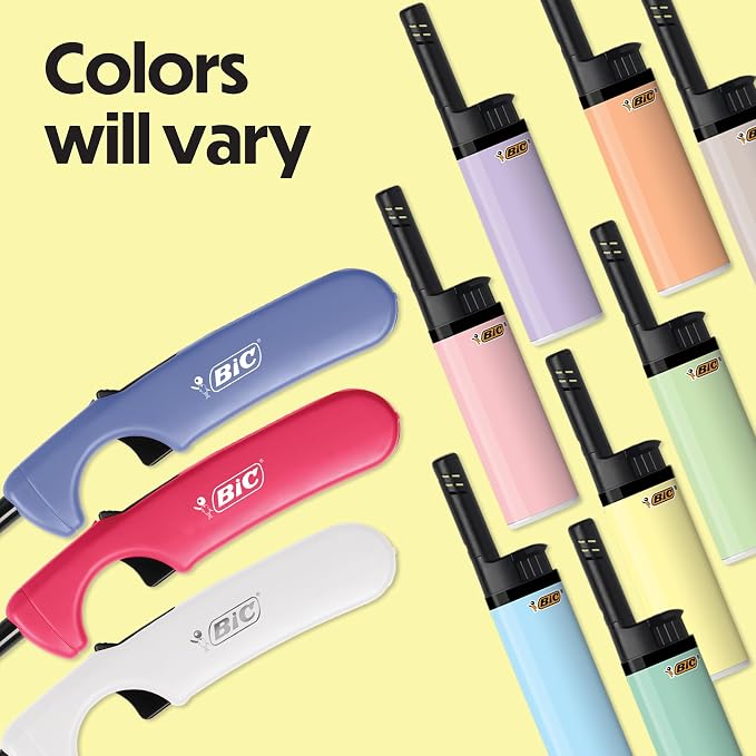 BIC Lighter Combination 2 Multi-Purpose Lighters with Long Metal Wand, Classic Collection, and 4 EZ Reach Pastel Candle Lighters, The Ultimate Lighter with Wand, Assorted Colors