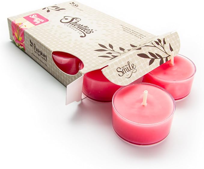 Stargazer Lily Premium Tealight Candles - Highly Scented with Essential & Natural Oils - 6 Pink Tea Lights - Beautiful Candlelight - Made in the USA - Flower & Floral Collection