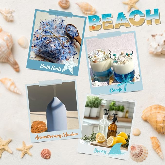 Soulorigin Beach Fragrance Oils Set, Essential Oil Gift Set for Diffuser, Summer Scent Diffuser Oil, Diffuser Scents Oil for Home-Ocean Spray, Pink Sands, Salty Sea, Pina Colada, Island Life, Sunshine