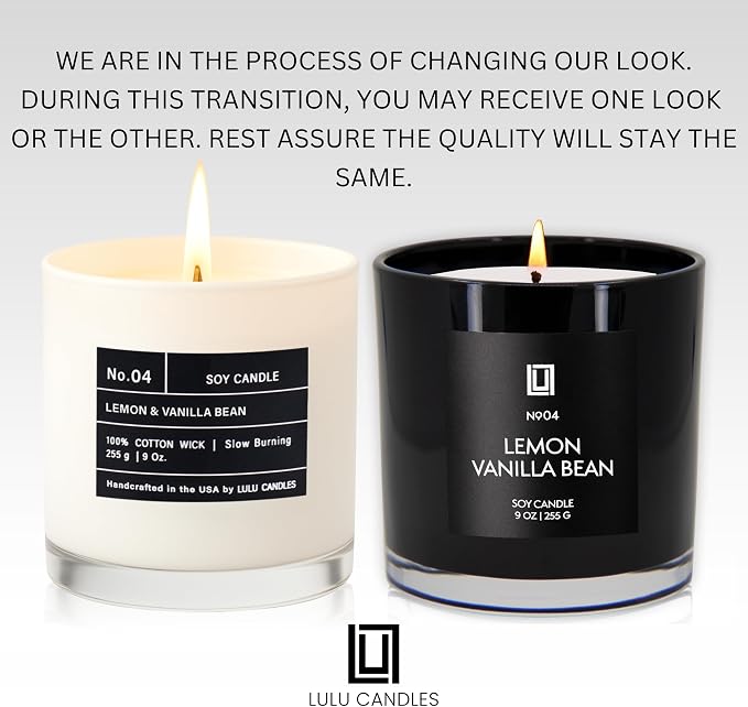 Lulu Candles | Lemon & Vanilla Bean | Luxury Scented Soy Jar Candle | Hand Poured in The USA | Highly Scented & Long Lasting (9 Oz. 2 Pack)