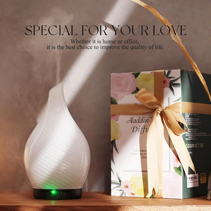 Porseme 280ml Essential Oil Diffuser Glass Color Changing Aroma Air Diffusers Aromatherapy Ultrasonic Cool Mist Humidifier 7 Running Hours Waterless Auto-Off for Sleeping Yoga Office Spa(Pure White)