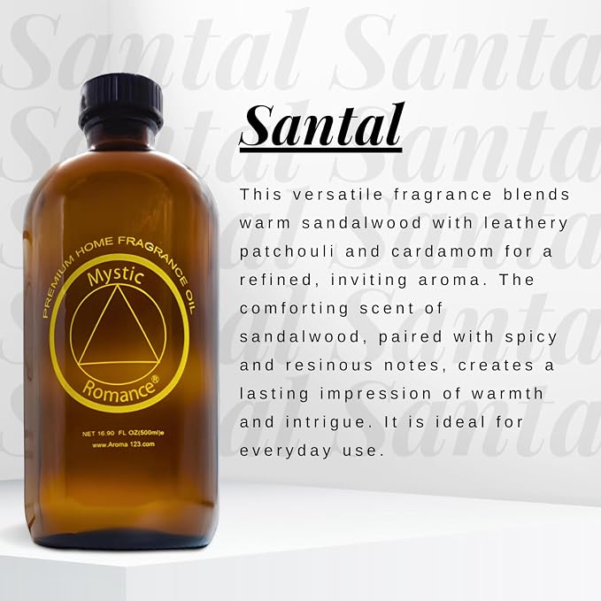 Mystic Romance Santal Premium Home Fragrance Oil - for Aroma Oil Diffusers and Burner Oil Lamps (500ml, Glass)