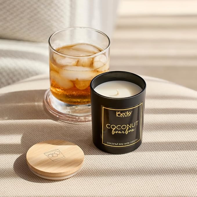 Coconut Bourbon Candle | Scented Candles for Men | Natural Coconut Soy Candles | 8 Ounce Modern Luxury Home Decor Novelty Candle | Long Lasting Fragrance with 45 Hour Burn Time | Candle in Black Jar
