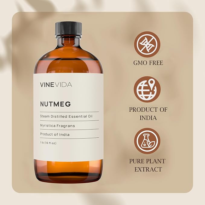 VINEVIDA Nutmeg Essential Oil - 16 oz Undiluted - DIY Candle Scents & Soap Making