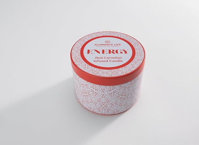 Luxury Candle Tin, 4 OZ, Energy - Red Carnelian Crystal Infused - Scents of Lemon, Grapefruit, & Bergamot - Passion, Confidence, & Vitality - Coconut Wax, Essential Oils, Dr. Developed