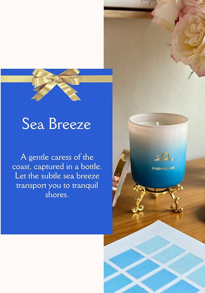 Bath Candle | Sea Breeze Scent w/Gold Blue Waves Symbol | Luxury Candle for Date Night, Spring Home Scents, Mother's Day, Bathroom & Gifts for Women